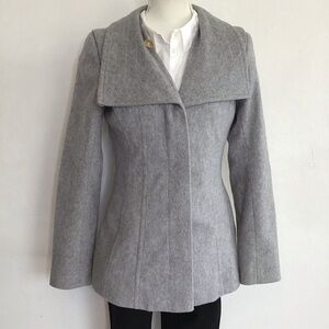 Babaton Women Light Gray Wide Lapel Collar Stitching Design Warm Pea Coat SZ S